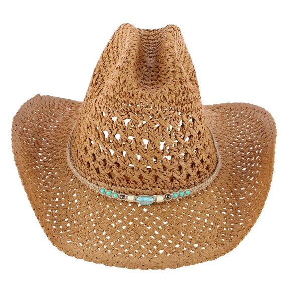 CTM Accessories - CTM Women's Braided Bead Straw Cowboy Hat